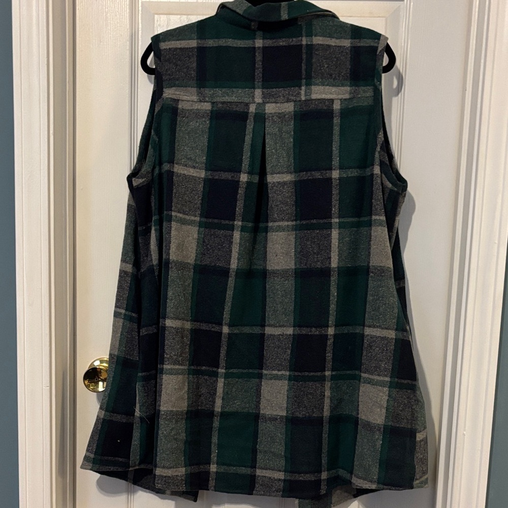 Bloomchic Green/Navy/Gray Plaid Flannel Vest Jacket - Picture 8 of 9